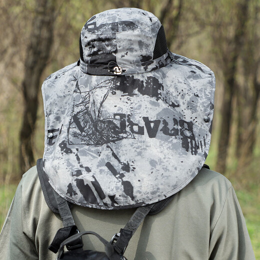 Hat Men's Summer Jungle Personalized Face Covering Mosquito-Repellent Large Brim Hat Outdoor Fishing Breathable Sun Protection Sunshade Hiking Hat Ink Shawl Gray One Size