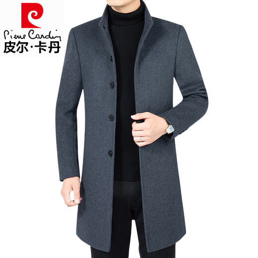 Pierre Cardin Men's Wool Wool Coat Wool Jacket Men's Medium Long Stand Collar 2025 Autumn and Winter Middle-aged Woolen Windbreaker Autumn Clothing S8868 Gray Stand Collar XL 180