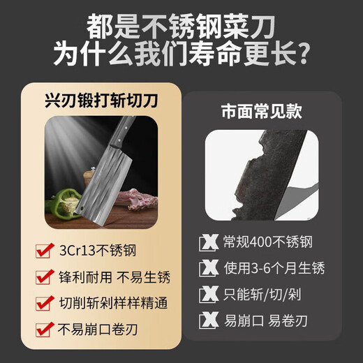 兴刃刀具菜刀家用古法锻打斩切刀厨师刀砍骨刀锋利锻打刀