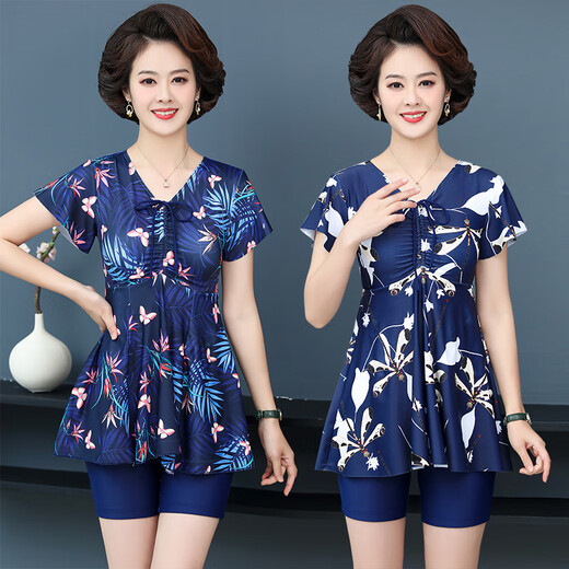 Yu Zhaolin swimsuit for middle-aged and elderly mothers, large size split skirt, conservative belly-covering, slimming five-point pants, hot spring swimsuit