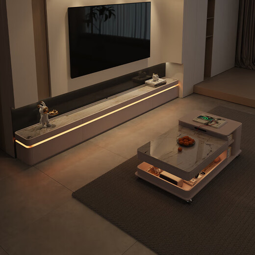 Isabel 2024 new model TV cabinet combination cabinet hidden socket modern simple living room background wall cabinet cream style floor cabinet 2.4 meters floor-standing TV cabinet/4 drawers