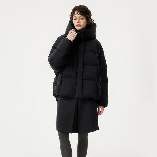 Tambor down jacket women's short detachable hood fashion large silhouette autumn and winter coat thick 530368D black 165