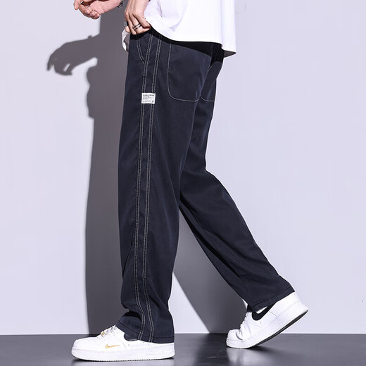 
Shidile casual pants for men in spring and summer Tiansi jeans for men wide-leg drooping trousers elastic waist men's pants loose straight 1048 dark gray XL