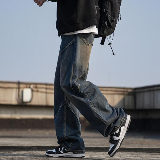 Mianzhi 2025 American High Street Straight Leg Wide Leg Jeans Men's Loose Autumn and Winter Casual Pants Men's Trend Retro Blue K892 Regular High Quality 32 L 105-120Jin Jin is equal to 0.5 kg