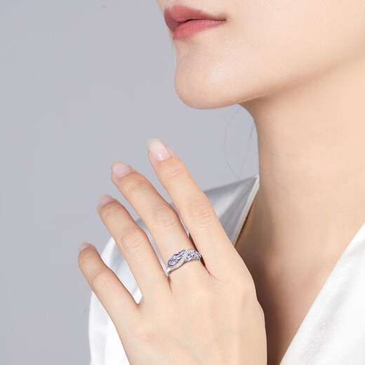 Shilian Natural Color Gemstone Tanzanite Flower Ring Original Design Women's Hand Accessories Fashionable Simple High-End