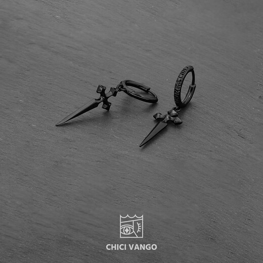 CHICI VANGO Black Gold Cross Sword Earrings Gothic Dark Style Trendy Personality Cross Earrings for Men and Women Single