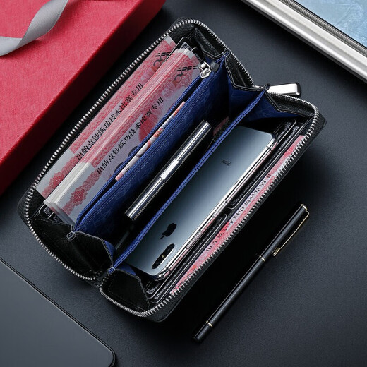 Goldlion Casual Fashion Cowhide Men's Bag Long Wallet Multi-Card Slot Clutch Gift Box Birthday Gift for Dad