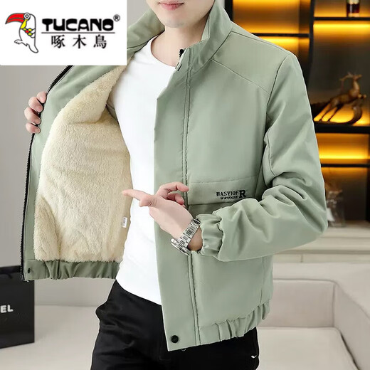 Woodpecker jacket men's autumn and winter 2025 velvet thickened trendy handsome casual versatile jacket tops young men's clothing K108/velvet/beige XL