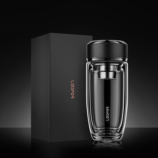 LEIDFOR G21 double-layer glass men's insulated water cup tea water separation cup insulated tea cup obsidian black 370ml