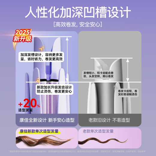 Konka fully automatic curling iron for women, 32mm negative ion big wave bedroom, fluffy and fluffy for lazy people, does not hurt hair, anti-perm, long-lasting styling, New Year's birthday, Valentine's Day gift for girlfriend, Hibiscus Purple, 100 million negative ions + ceramic glaze hair care + prompt sound 32mm