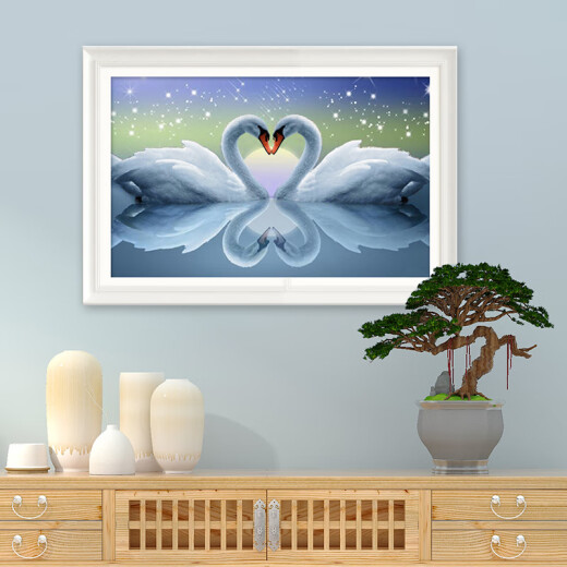 Cuttlefish diamond painting 8335 swan 70x45cm full diamond dot brick non-cross stitch living room bedroom couple heart-to-heart small hand-set diamond decorative painting Swan Lake hanging painting