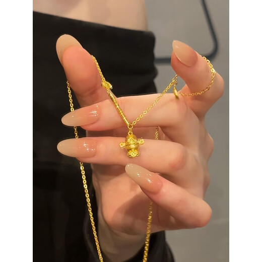 KZD gold God of Wealth pendant necklace copper coin gold-plated fortune transfer beads national style design alloy clavicle chain small