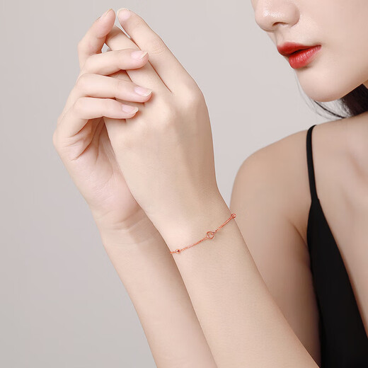 Saturday blessing 18K gold bracelet women's love double ring gold bracelet birthday gift KI077746 about 16+3cm