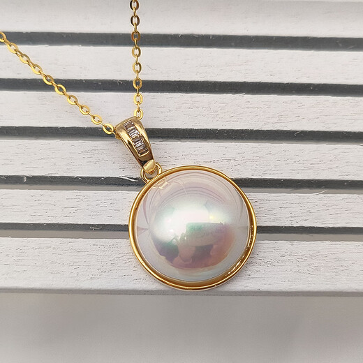 Miaozun artificial horse oyster pearl pendant necklace 15mm cherry blossom pink women's shell pearl pendant necklace S925 silver style cherry blossom pink style