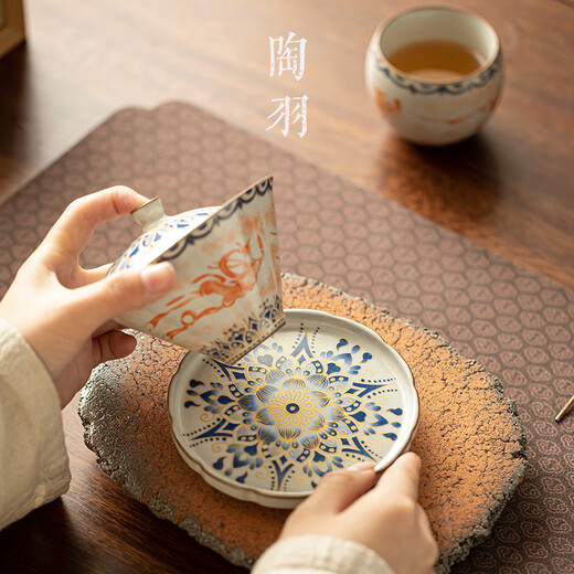 Tao Yu imitation Song Dynasty Ru Kiln Dunhuang Feitian bamboo hat Sancai bowl anti-scalding household Kung Fu tea set large capacity ceramic tea bowl Imitation Song Dynasty Ru Kiln Dunhuang Feitian bamboo hat bowl