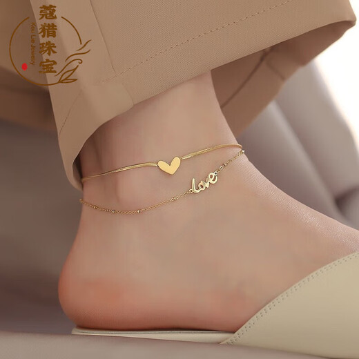 Fat Donglai same style 18K gold anklet for women yellow l gold fade 18K double layer new 24K forest style fashion
