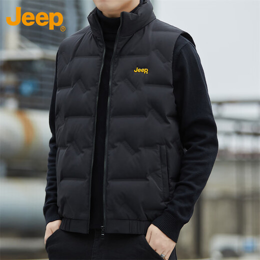 Jeep (JEEP) Down Vest Men's Winter Thickened Warm Jacket Men's Casual Vest Clothes Men's Black 3XL