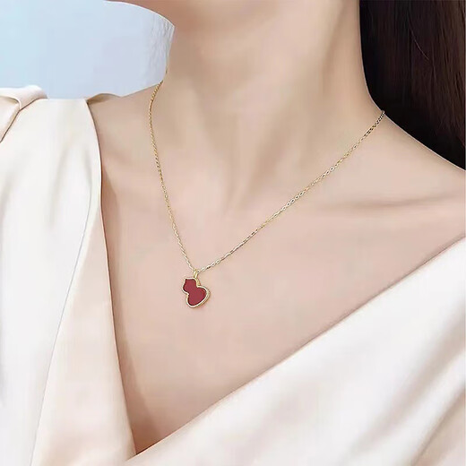 18K gold gourd pendant au750K gold color gold rose gold red agate pendant clavicle necklace birthday gift 18K gold rose gold (single pendant) medium gourd (red agate)