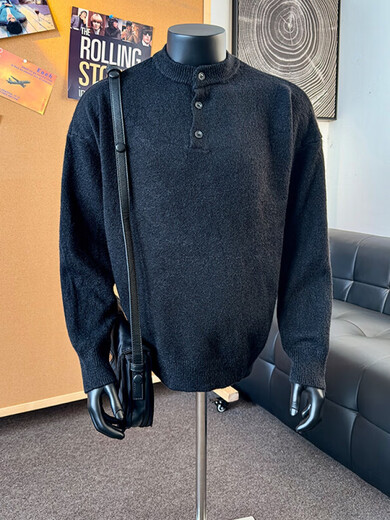 Idea Fan Leijun gray sweater large size Henry collar sweater men's lazy style inner base sweater jacket black black M recommended 95-115Jin Jin is equal to 0.5 kg