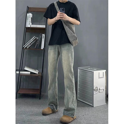 7 excellent products Men's bootcut jeans, autumn and winter American retro high street slim fit loose straight long pants for men TYFS-Y9131 Retro Blue L