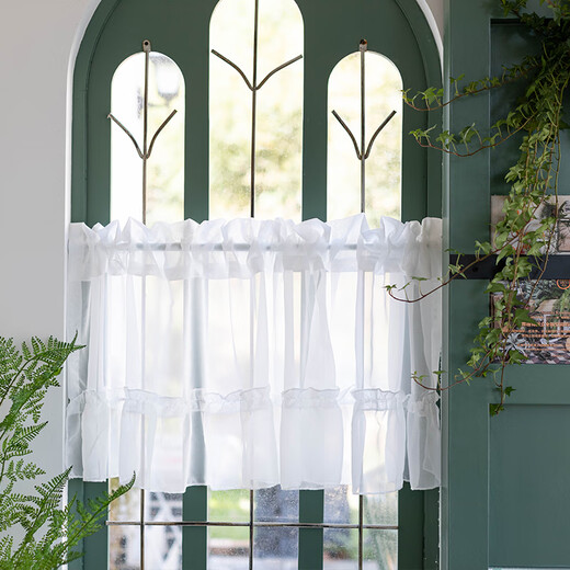 Xiong Jiujiu small window chiffon gauze bay window curtain white gauze curtain short curtain bedroom study partition cabinet curtain short block curtain white chiffon lace short curtain tile 200cm wide * 70 high