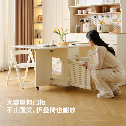 Quanyou Home Living Room Home Dining Table Modern Cream Style Multifunctional Sideboard Foldable Dining Table and Chair Combination Set