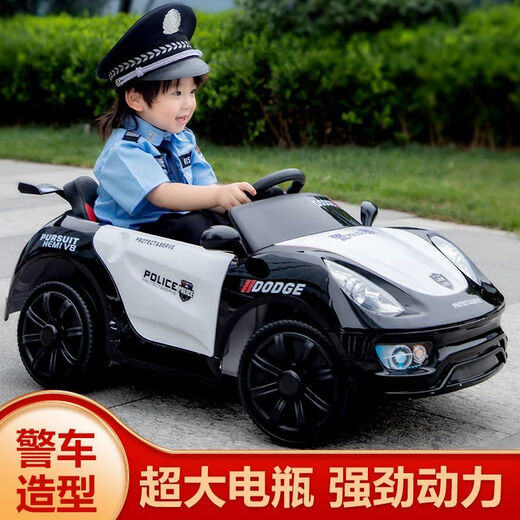 Babypure shine children's electric car baby police car stroller four-wheel four-wheel drive car for men and women with remote control toy car that can sit on people luxury equipped with dual drive black + remote control swing + Bluetooth 12v