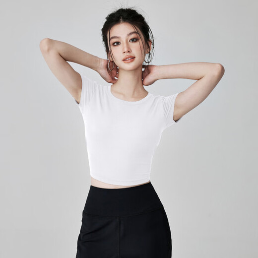 LULULMCCTN with chest pad yoga short-sleeved women's professional Pilates training running sports top fitness T-shirt black long-sleeved M