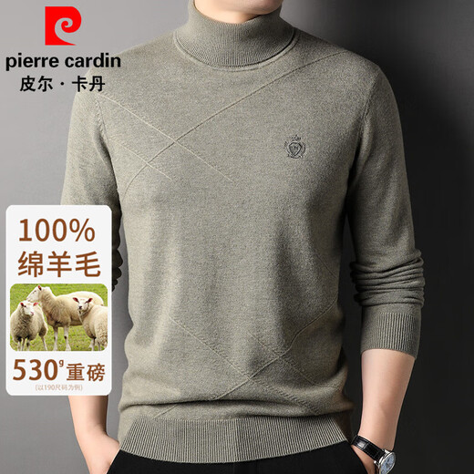 Pierre Cardin wool sweater men's 100% pure wool thickened warm turtleneck sweater winter knitted sweater inner layer sweater base layer