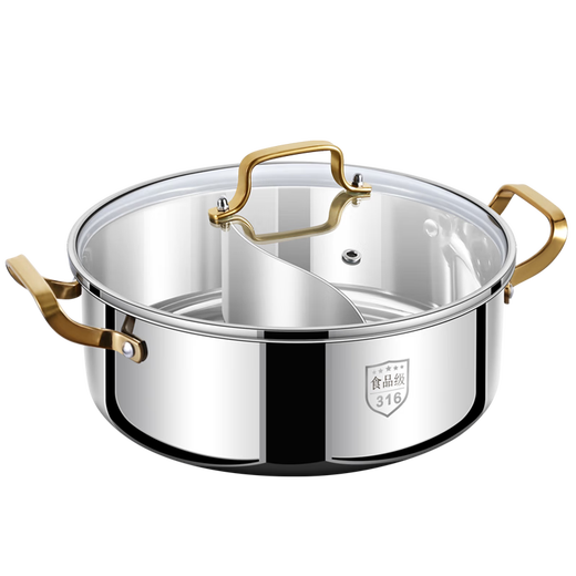 Clang olla de pato mandarín cocina de inducción cuenca de olla caliente especial para el hogar de una sola pieza shabu-shabu engrosamiento olla caliente de acero inoxidable 316 olla de pato mandarín 316 soldadura sin costuras 34cm