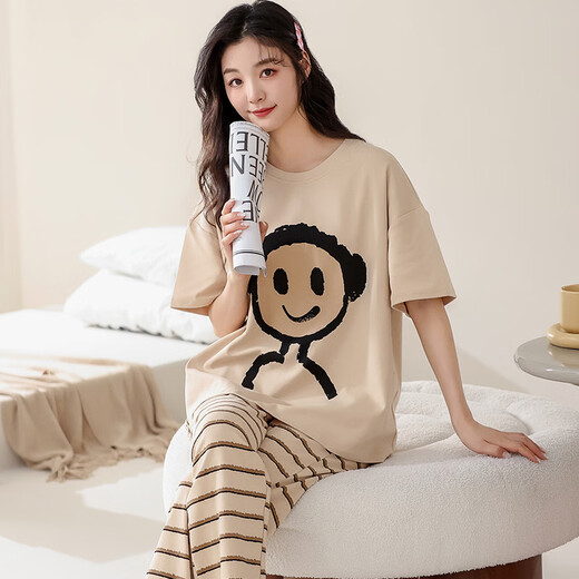 Modal 100% de pijamas de algodón para mujeres Pure Spring de algodón puro y dibujos animados de jóvenes jóvenes puede usar trajes de ropa para el hogar fuera de AM698 m (recomendado 80-100Jin [Jin iguala 0.5 kg])