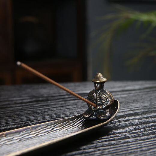 Ensa fishing old man aromatherapy furnace alloy boat line incense burner household indoor sandalwood agarwood incense insert bed incense seat lone boat boat + 200 grams of sandalwood