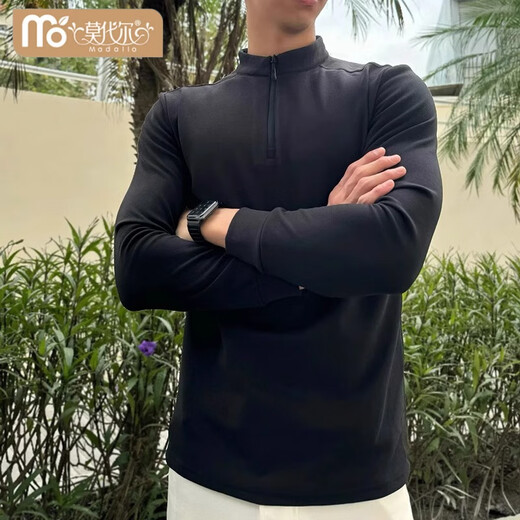 Modal Men's German Velvet Bottoming Shirt Slim Fit Half-Zip Mid-High Collar T-Shirt Long Sleeve Black Inner Premium Sports Sweatshirt Black Upgraded Version 3XL (Suitable) 160-175Jin Jin is equal to 0.5kg