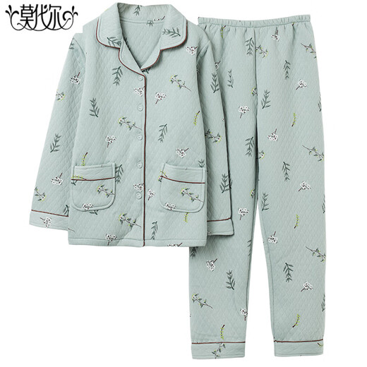 Modal autumn and winter sandwich pajamas for women pure cotton thickened thin quilted fat mm plus size air cotton home clothes middle-aged women 12146 XL recommended 120-140Jin Jin equals 0.5 kg