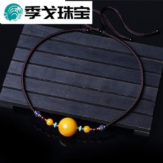 Dige beeswax barrel bead clavicle necklace amber hand-woven original transfer beads adjustable length pendant a round bead pull 0g