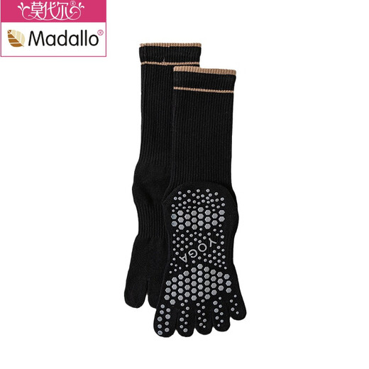 Modal striped long yoga socks five-finger Pilates socks non-slip women's mid-calf sports split toe boneless socks black (package) 2 pairs