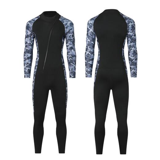 Gumuni cross-border 3MM one-piece wetsuit for men in the sea, cold-proof wetsuit, warm swimsuit, snorkeling paddle board surfing suit, rescue 3mm camouflage gray hooded S S
