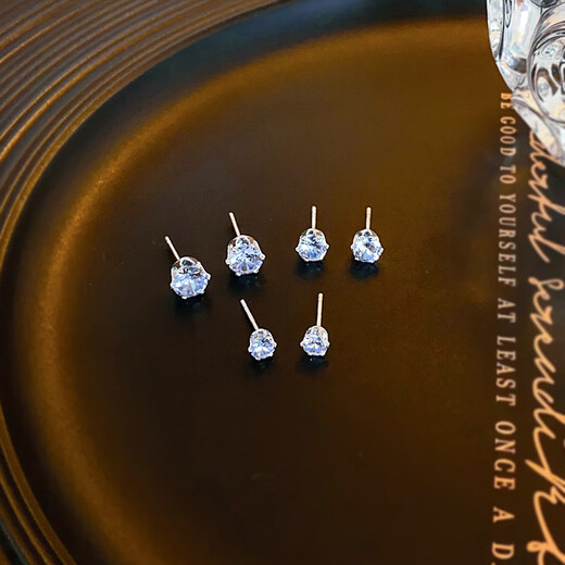 First encounter with explosive zircon earrings, 925 silver-plated imitation diamond earrings for piercing ears, no need to remove them when sleeping, elegant and high-end zircon earrings set of 6