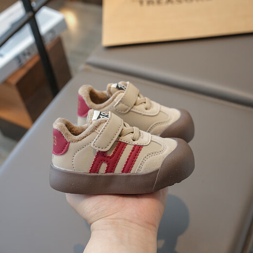 G.duck little yellow duck little yellow duck cotton shoes for boys and girls winter new velvet warm toddler shoes 1-3 years old functional shoes baby shoes beige 22 inner length 14.2cm (suitable for feet 13cm long)