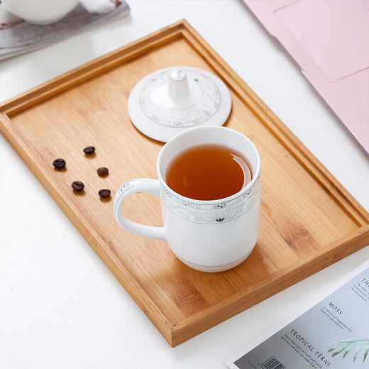 Tao Xianghui tea cup ceramic cup office cup conference cup with lid 10-piece set meeting cup business meeting water cup 350ml