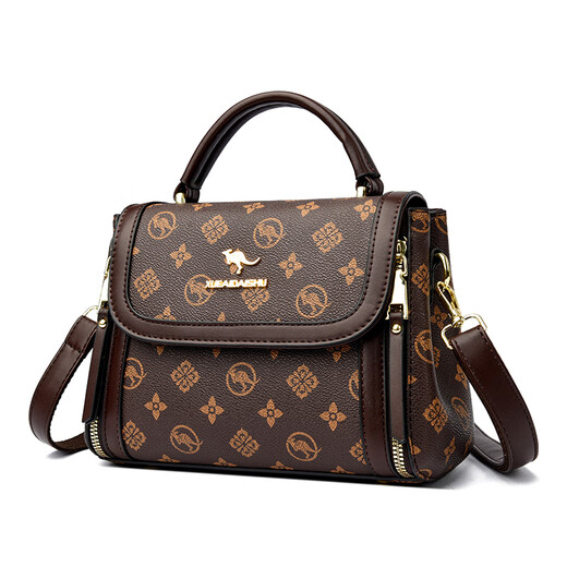 Snow Love Kangaroo Brand Genuine Leather Shoulder Bag Women's 50 for Mom 2025 New Crossbody Bag Gift for Women 30 and 40 Years Old Brown with Brown Gift Box + Gift Bag + Hand Bag Card Bag