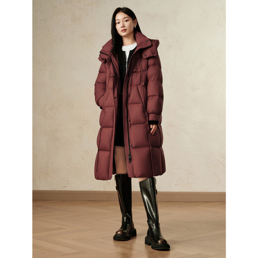 Jiuzi Annako casual commuting puffed volume warm white duck down long down women 2024 winter style burgundy L