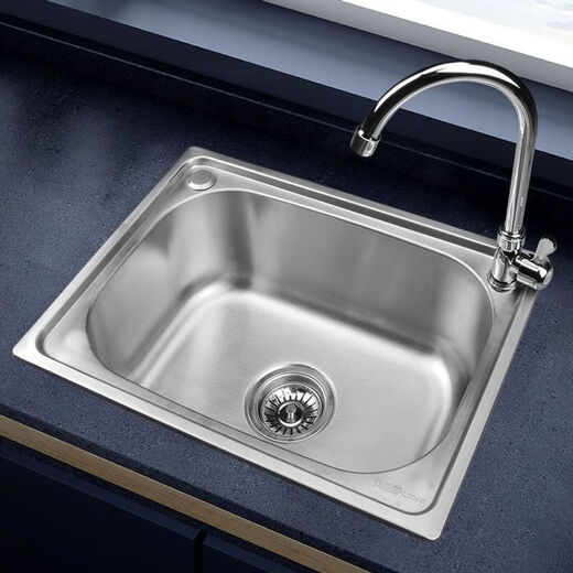 Shantou Lincun vegetable basin sink large single-slot integrated basin thickened 304 stainless steel with bracket large and small kitchen upgraded thickened 37X31 package one (basin + drain)