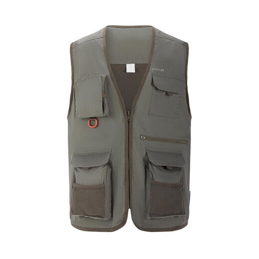 Decathlon Men's Vest Lightweight Photography Vest Multi-Pocket Fishing Mesh Vest Khaki Gray L-2999803