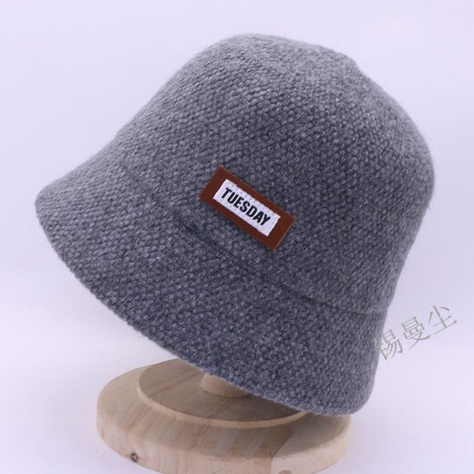 Tin Manchen Hat Women's Autumn and Winter New Fisherman Hat Wool Blended Warm and Coldproof Small Leather Label Casual Knitted Fishman Hat Khaki One Size