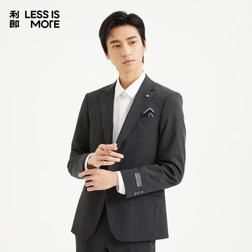 Lilang Youth Business Men's Double Line Plaid Suit Men's Color Spun Formal Suit Two-piece Set A4QXF92 Dark Gray 170A