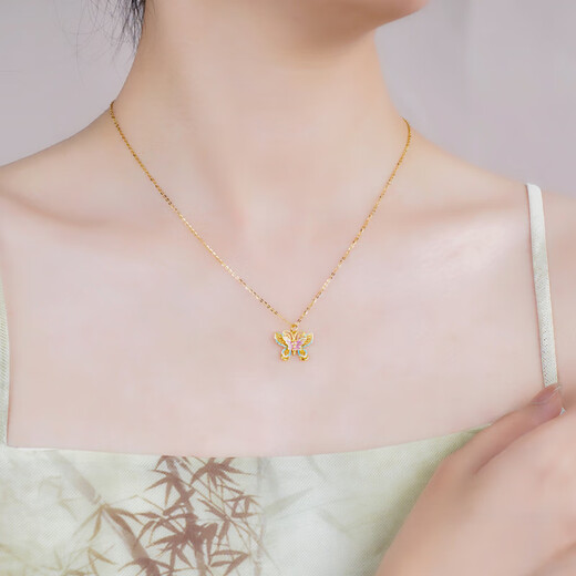 Zokai yellow 18K gold pendant butterfly necklace enamel necklace Chinese style birthday gift D11104