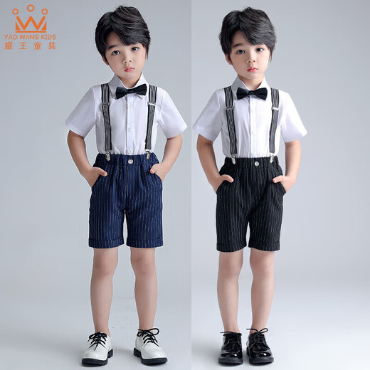 Ormondwei boys' dress children's shirt overalls suit flower girl suit chorus host piano performance suit LB20023 black four-piece suit 110