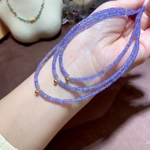 Lie Rui Natural Tanzanite Shape Necklace 18k Gold Blue Gem Beads Clavicle Chain Women's Light Luxury Niche Necklace