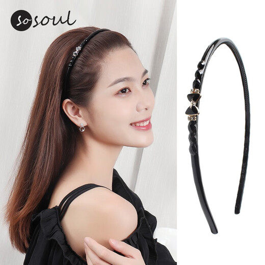 SO SOUL Korean style exquisite, compact and thin headband for women, simple and versatile temperament, toothed anti-slip face wash hairpin hairband hair bundle 0.5cm wide bow rhinestone style